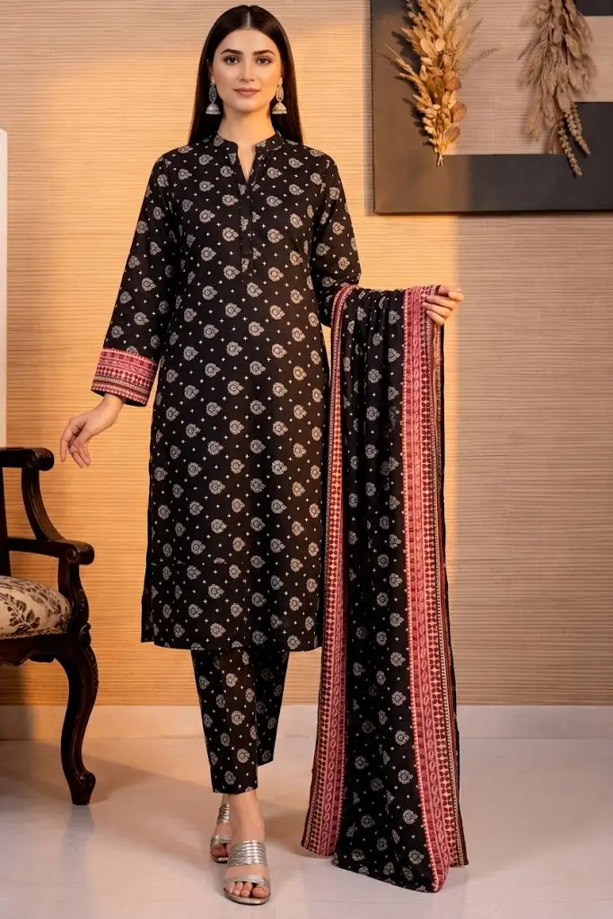 3 Pcs Women's Unstitched Printed Suit
