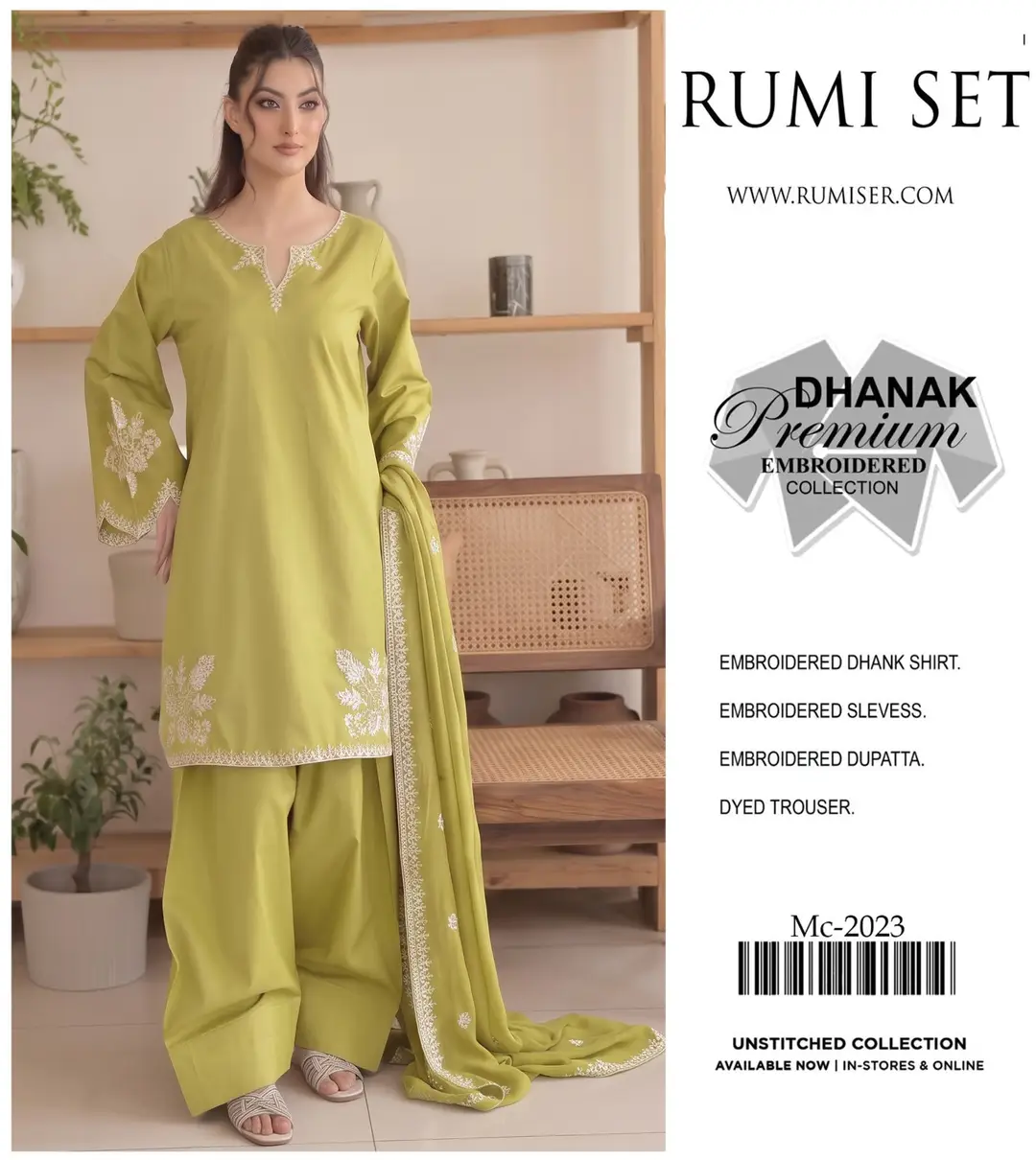 3 Pcs Women's Unstitched Embroidered Suit – Design 2