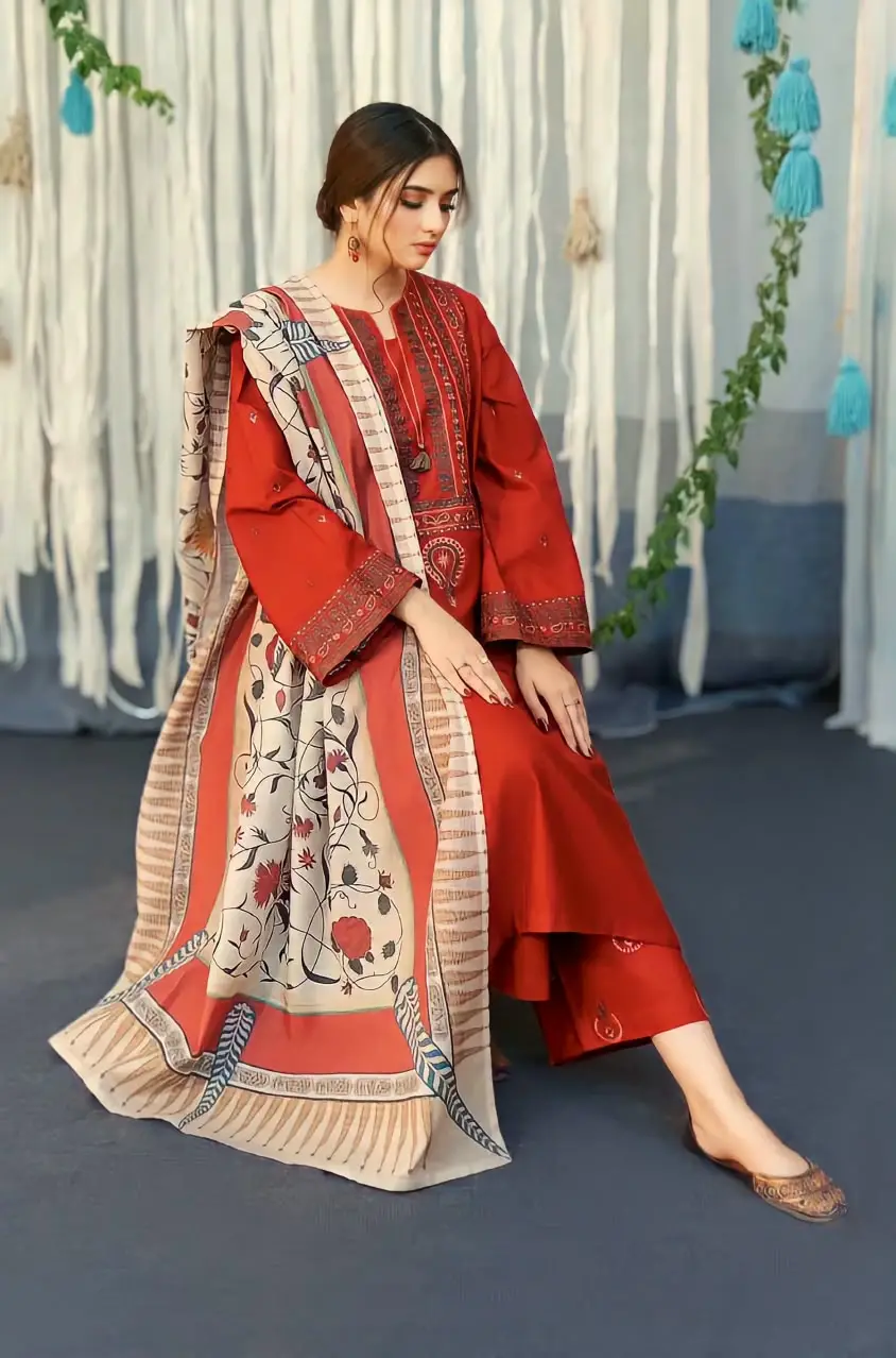 3 Pcs Women's Unstitched Embroidered Suit – Design 5 price in Pakistan