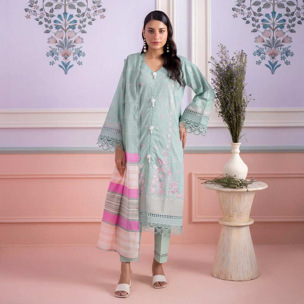 Zellbury 3 Piece Unstitched Embroidered Shirt Shalwar Dupatta
