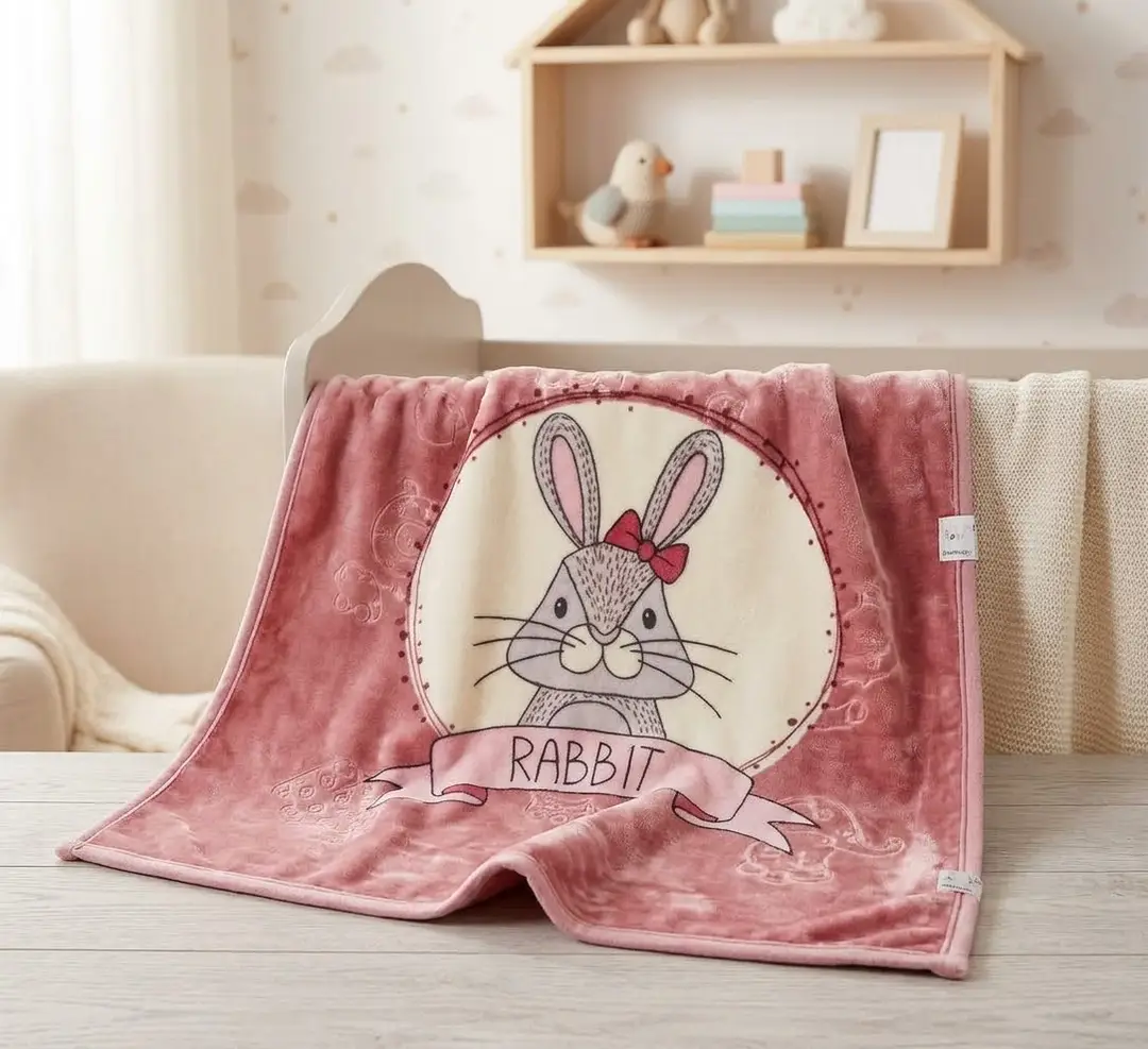 Baby Blanket Rabit printed embossed double ply Small