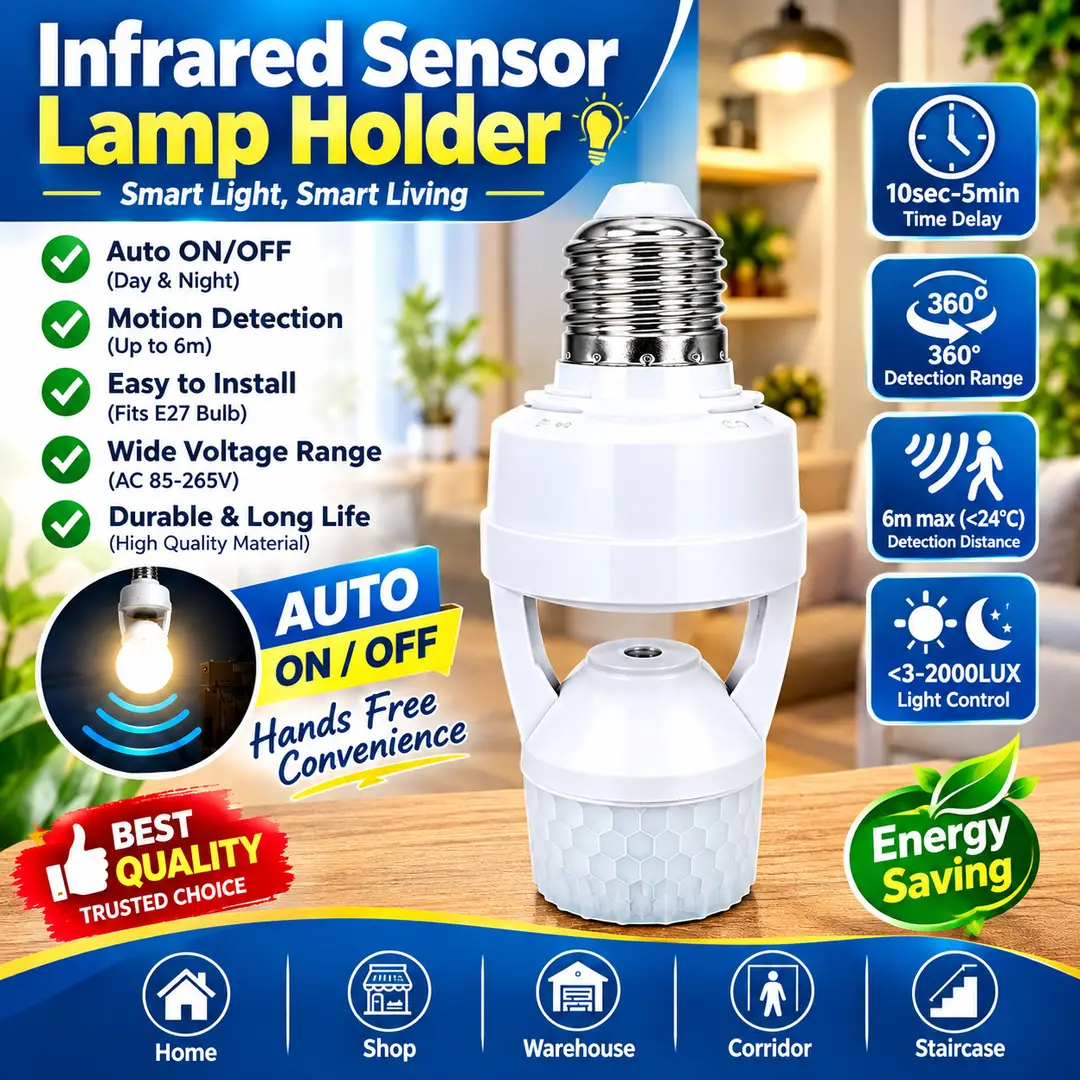 Infrared Sensor Lamp Holder – E27 Motion Sensor Light Holder, 360° Detection, Au