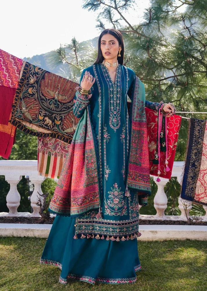 Winter Embroidered Shawl Suit 3 Pcs – Blue Dhanak Pashmina price in Pakistan