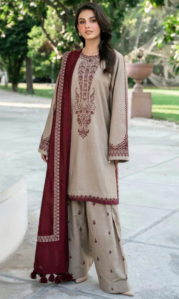 Winter Clothes For Women Unstitched 3PC Suit Dhanak Fabric With Pashmina Shawl