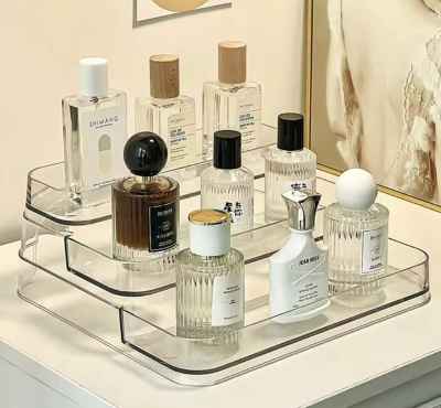 3 Layers Acrylic Perfume & Cosmetic Organizer Tray Luxury Clear Makeup Storage R