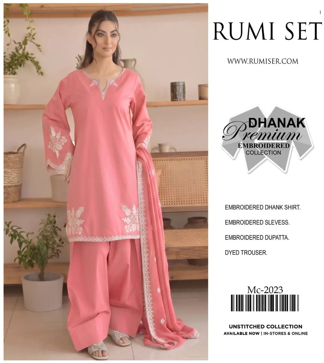 3 Pcs Women's Unstitched Embroidered Suit – Design 2