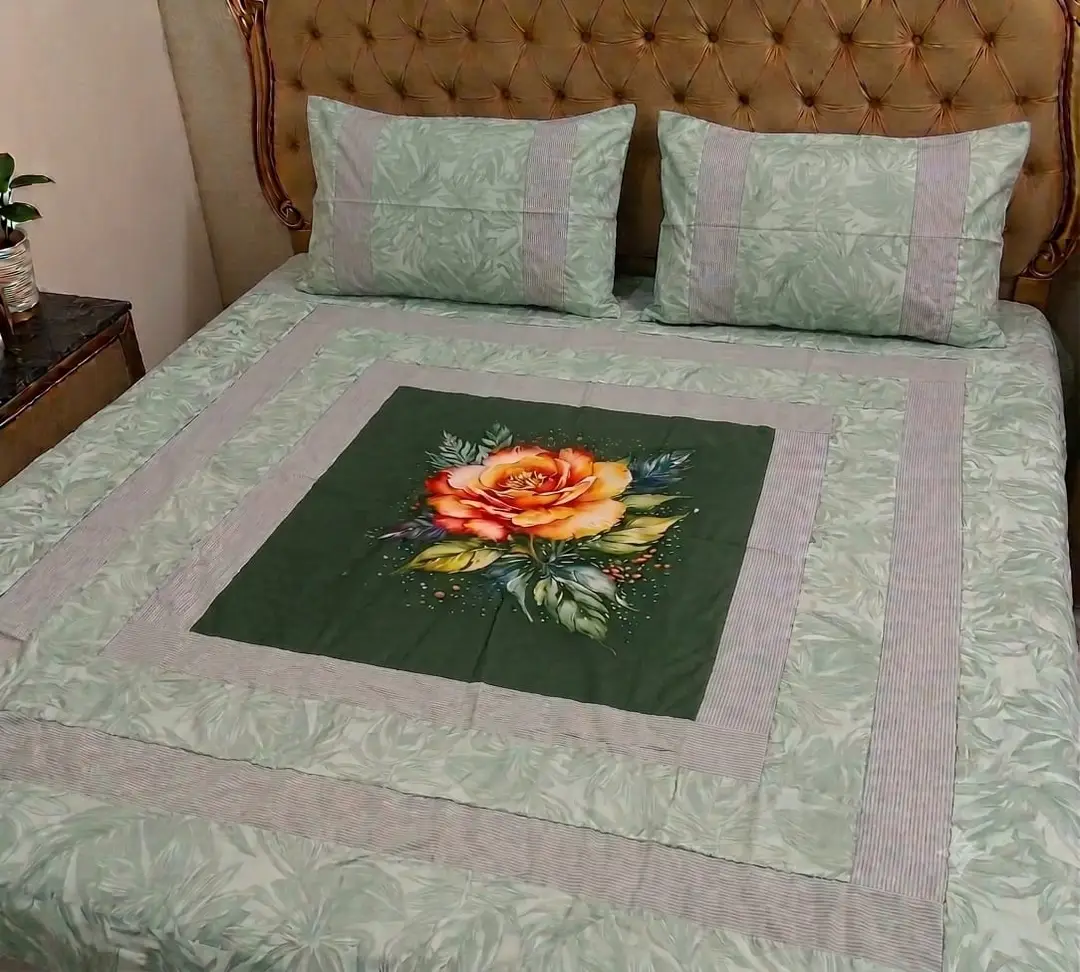 3 Pcs Cotton Patchwork Double Bedsheet – Design 2